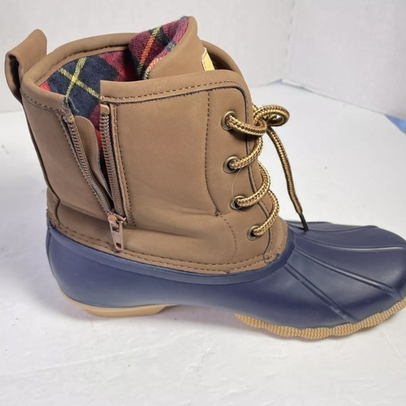 New Tommy Hilfiger Ryan Duck Boots Blue and Cognac size 5 - Picture 3 of 10